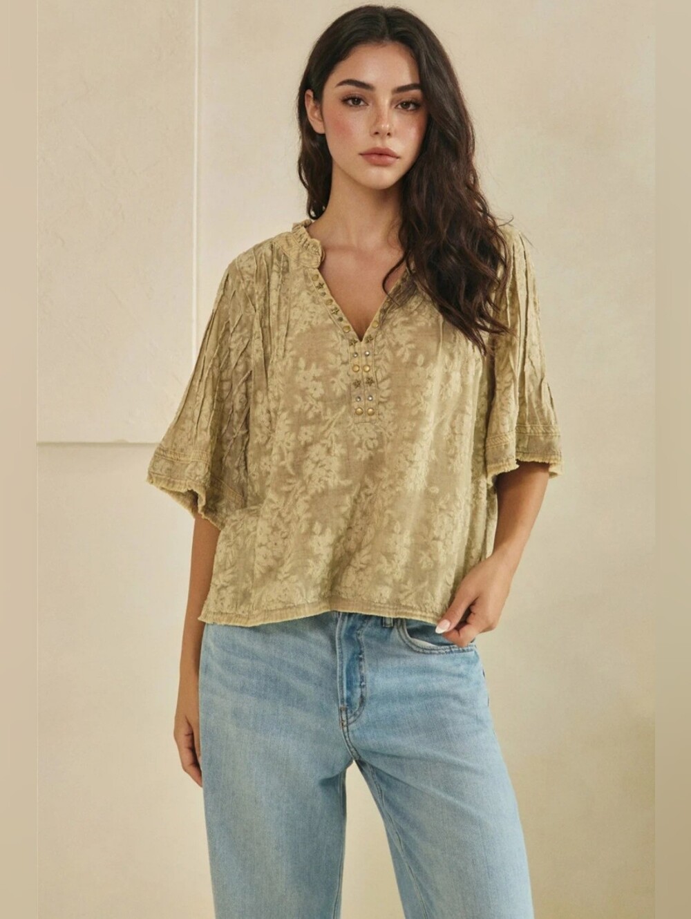 #1768 Oli & Hali Taupe Whisper Mineral Wash Top